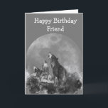 Carte Joyeux Anniversaire Wild & Crazy Friend Watercolor<br><div class="desc">Amusant Joyeux Ami d'Anniversaire pour le Far & Crazy avec loups d'aquarelle hurlant à la pleine lune</div>
