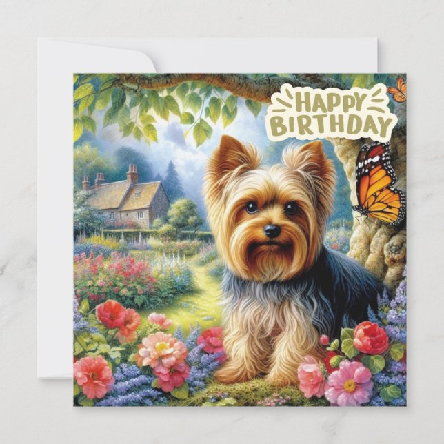 Carte Joyeux anniversaire Yorkshire Terrier Chiot et Jar (Devant)