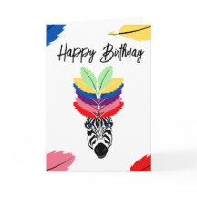 joyeux anniversaire zèbre plumes colorées