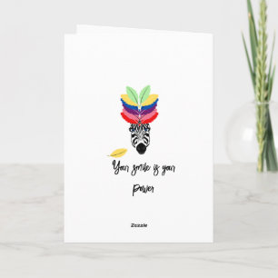 Carte joyeux anniversaire zèbre plumes colorées