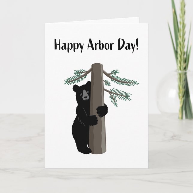 Carte Joyeux Arbor Day mignonne Ours Noir Hugger (Devant)