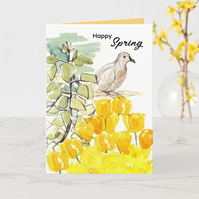 Carte Joyeux Arbre de Colombes de Printemps Jaune Fleurs (Fleur jaune)