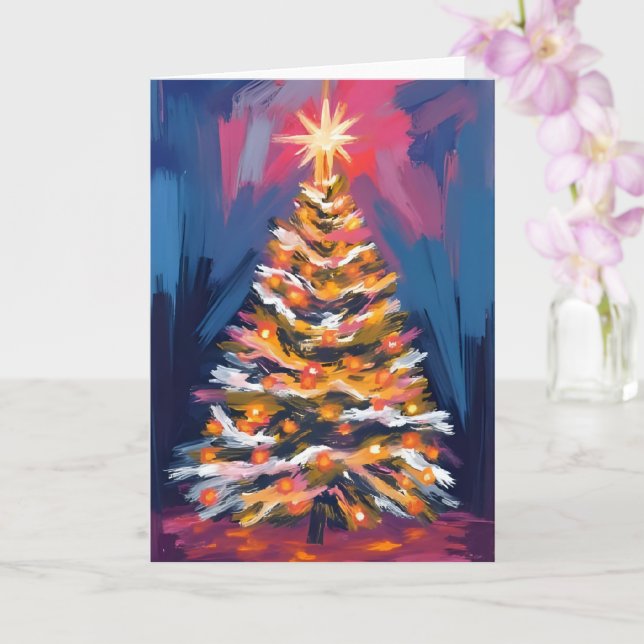 Carte Joyeux Arbre de Noël Aquarelle Colorée (Orchidée)