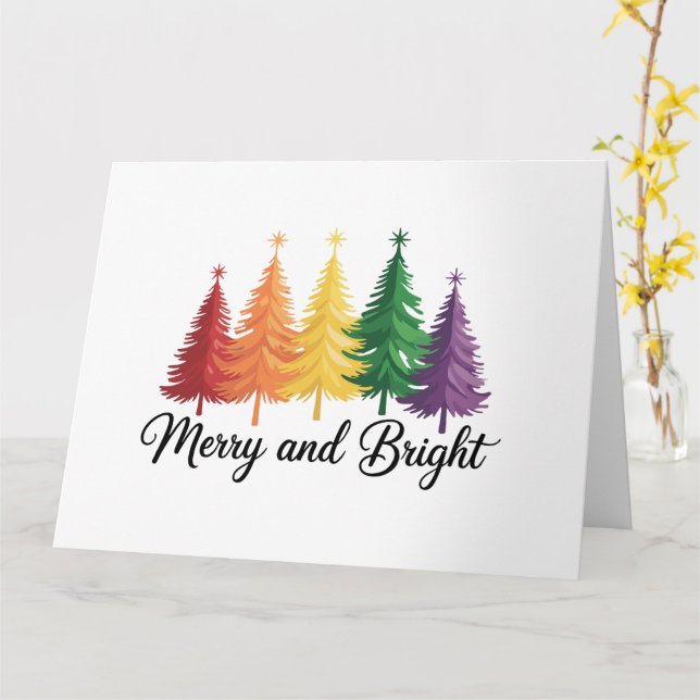Carte Joyeux Arbre De Noël Arc-En-Ciel Clair Gay LGBTQ (Fleur jaune)