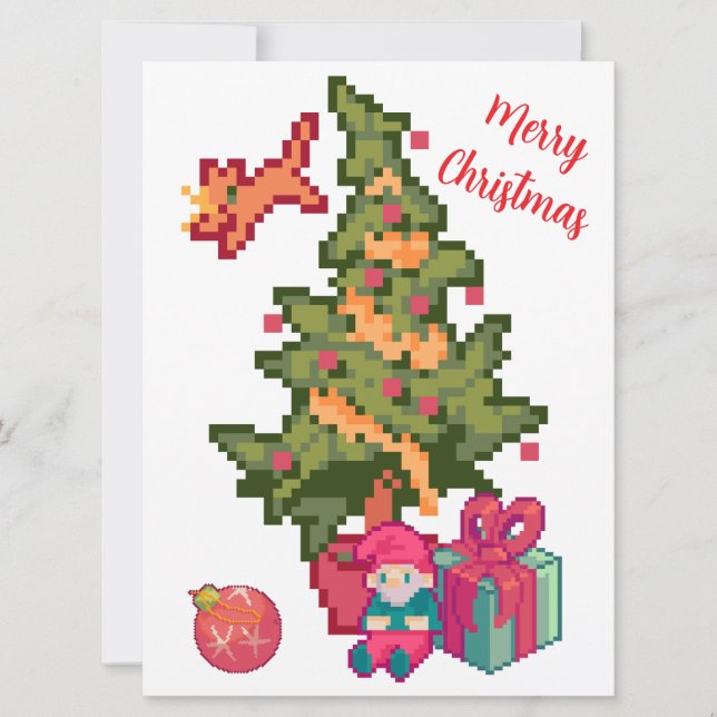 Carte Joyeux arbre de Noël, gnoom, pixelart, Pixel Art  (Devant)
