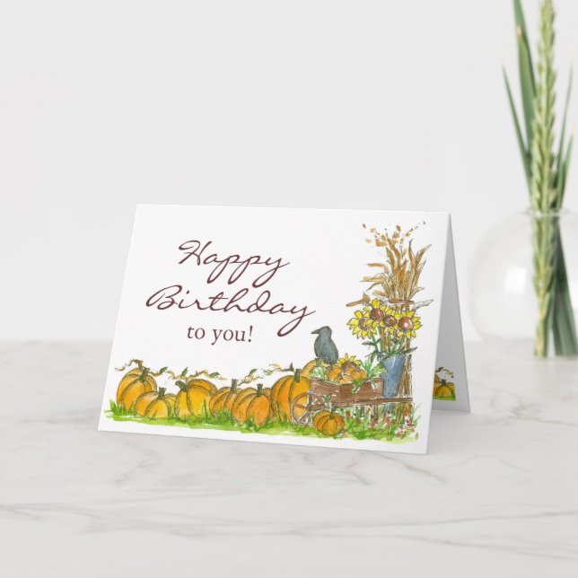 Carte Joyeux automne Citrouille Patch d'anniversaire Bla (Devant)
