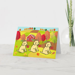 Carte Joyeux automne Jaune Labrador Retriever souriant