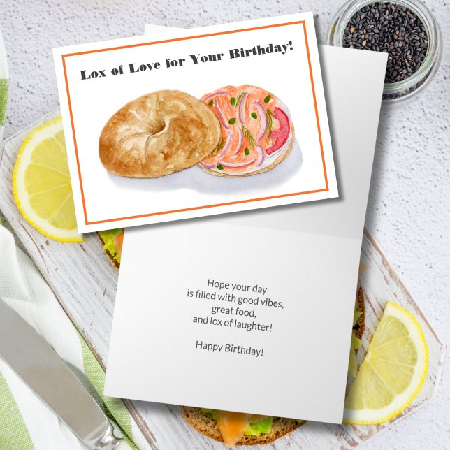 Carte Joyeux Bagel d'aquarelle d'anniversaire avec Lox (Créateur téléchargé)
