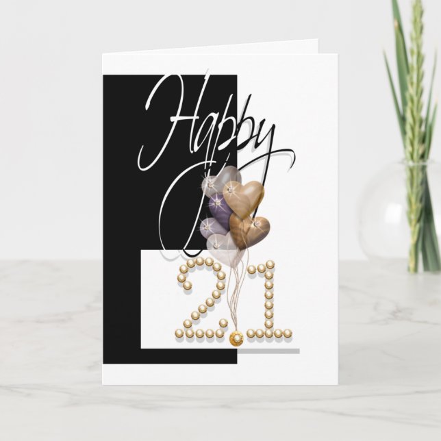 Carte Joyeux ballon de 21e anniversaire élégant (Devant)