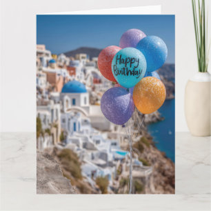 Carte Joyeux ballons d'anniversaire à Santorin, Grèce