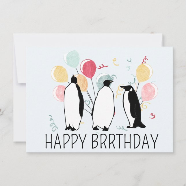 Carte Joyeux Ballons d'anniversaire d'hiver de Pingouin  (Devant)