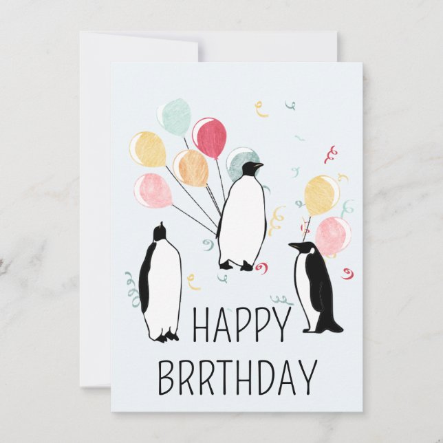 Carte Joyeux Ballons d'anniversaire d'hiver de Pingouin  (Devant)