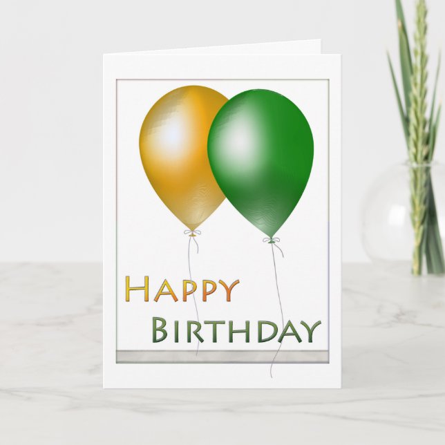 Carte Joyeux Ballons d'anniversaire Vert et Or (Devant)