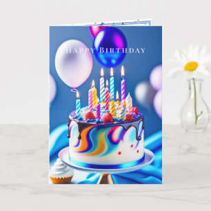 Carte Joyeux Ballons de gâteau coloré d'anniversaire
