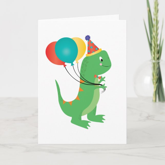 Carte Joyeux Ballons Dinosaures Anniversaire (Devant)