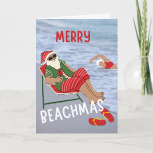 Carte Joyeux Beachmas Père Noël sur la plage Noël