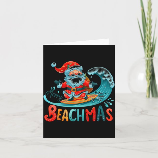 Carte Joyeux Beachmas Père Noël Surfant Design Rétro  (Devant)