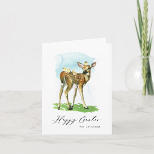 Carte Joyeux Bébé de Pâques Cerfs et poussins