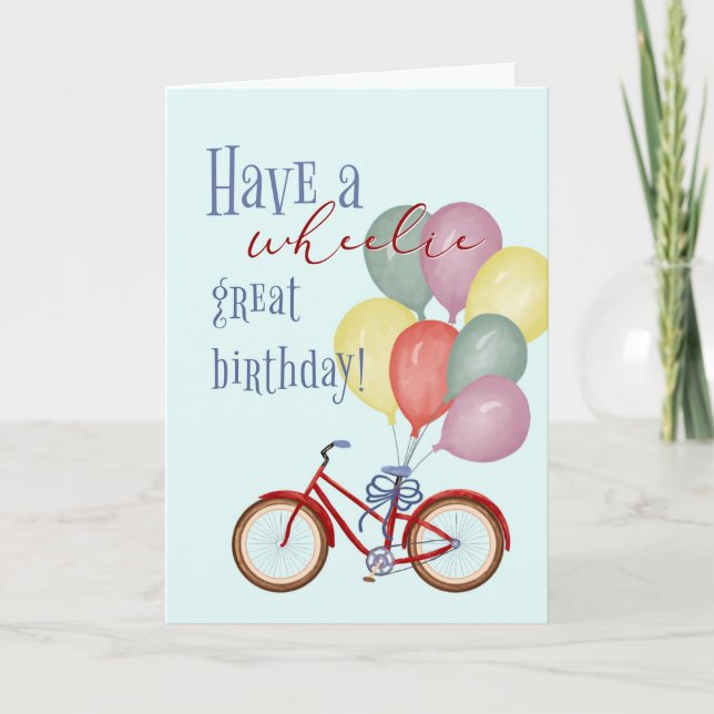 Carte Joyeux Bicyclette rouge anniversaire avec ballons (Devant)
