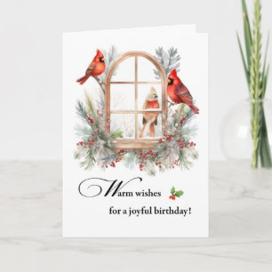 Carte Joyeux Birthday Cardinal Birds in Window