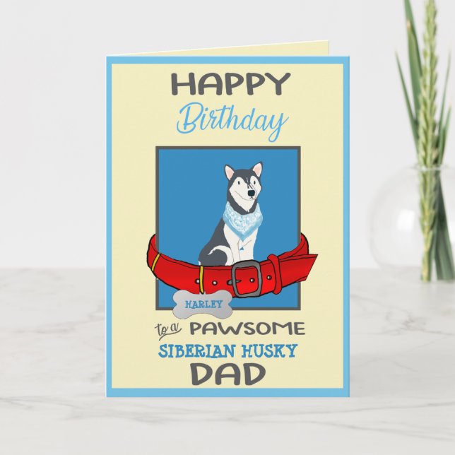 Carte Joyeux Birthday Chien Daddy Siberian Husky (Devant)
