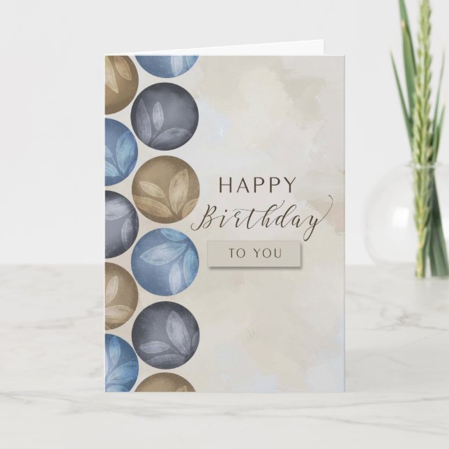 Carte Joyeux Birthday Watercolor Cercles avec Feuille (Devant)