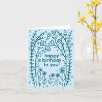 Joyeux Birthday Whimsical Floral Sketch Doodle