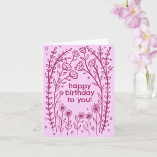 Carte Joyeux Birthday Whimsical Floral Sketch Doodle