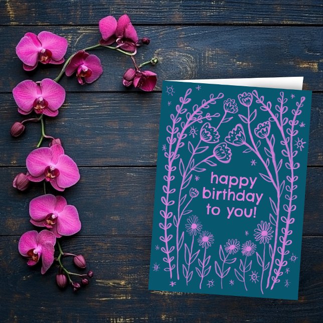 Carte Joyeux Birthday Whimsical Floral Sketch Doodle (Happy Birthday Whimsical Floral Sketch Doodle Card
)