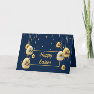 Carte Joyeux Bleu de Pâques et Oeufs d'Or Salutation