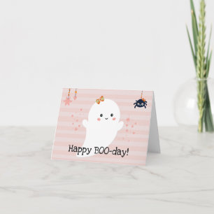 Carte Joyeux BOOday Fantôme Rose Kawaii Halloween
