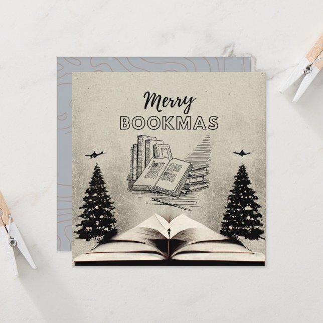Carte Joyeux Bookmas | Amoureux des livres de Noël (Devant/Arrière en situation)