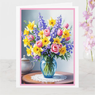 Carte Joyeux Bouquet de fleurs du printemps de la Fête d
