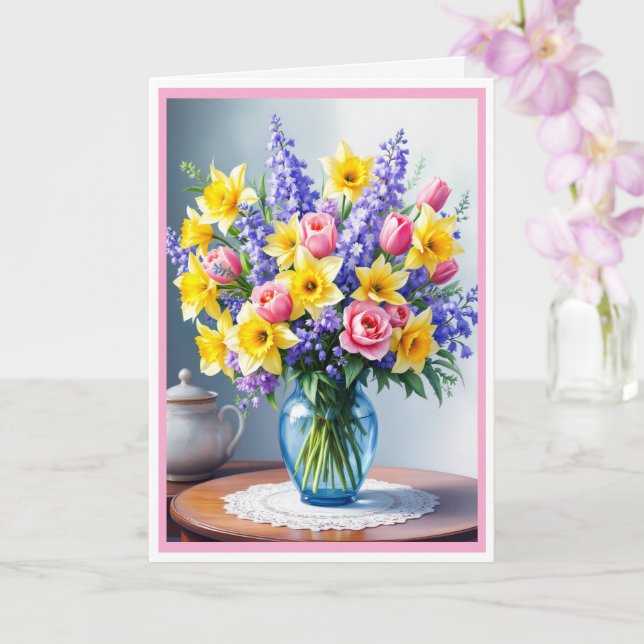 Carte Joyeux Bouquet de fleurs du printemps de la Fête d (Orchidée)