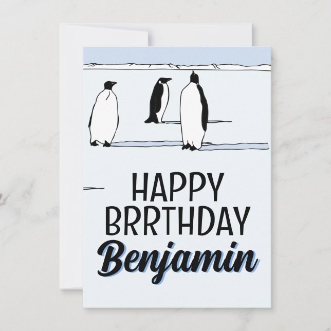 Carte Joyeux BRRthday Penguin hiver Anniversaire Nom du  (Devant)
