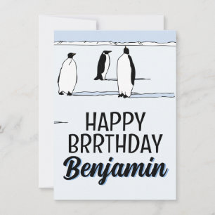 Carte Joyeux BRRthday Penguin hiver Anniversaire Nom du 