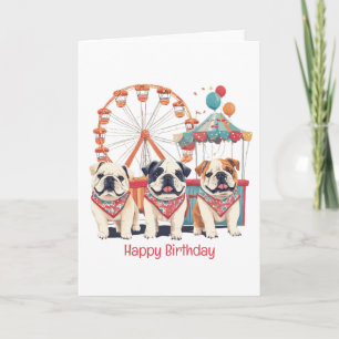 Carte Joyeux Bulldogs Anglais D'Anniversaire À Un Carnav