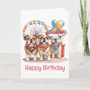 Carte Joyeux Bulldogs Anglais D'Anniversaire À Un Carnav