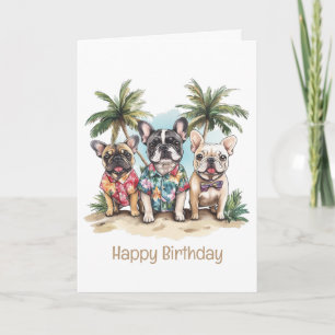Carte Joyeux Bulldogs français d'anniversaire portant un