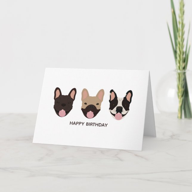 Carte Joyeux Bulldogs français d'anniversaire souriant (Devant)