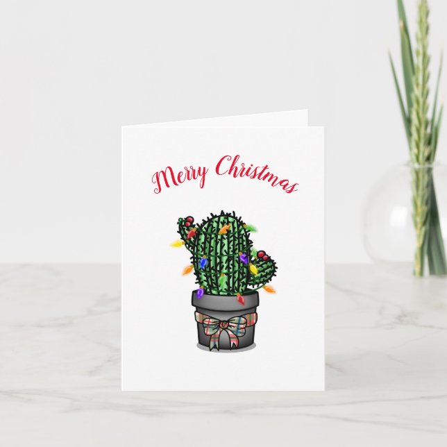 Carte Joyeux Cactus de Noël avec lumières (Devant)