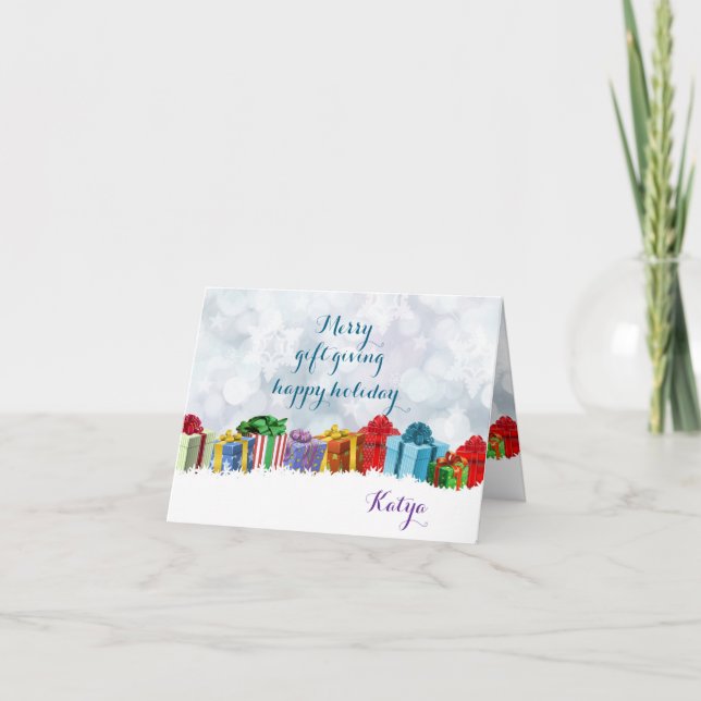 Carte Joyeux Cadeau Donner Personnalisé Snow Surprise (Devant)
