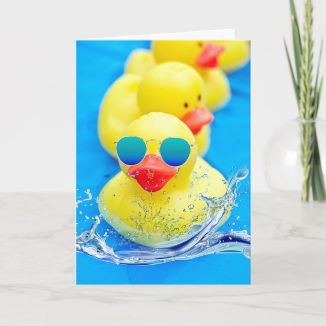 Carte Joyeux Canard Jaune Anniversaire En Lunettes De So (Devant)