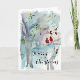 Carte Joyeux Cardinaux de Noël Watercolor de la forêt d'