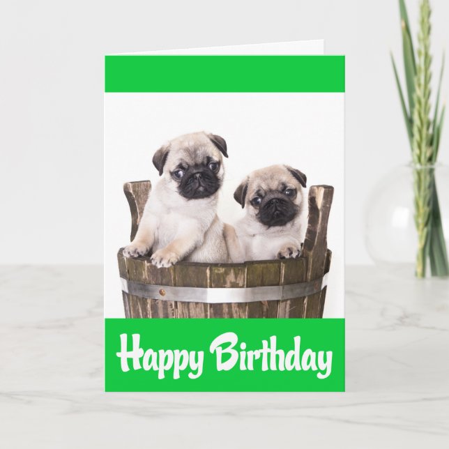 Carte Joyeux Carlin d'anniversaire Chiens de marionnette (Devant)
