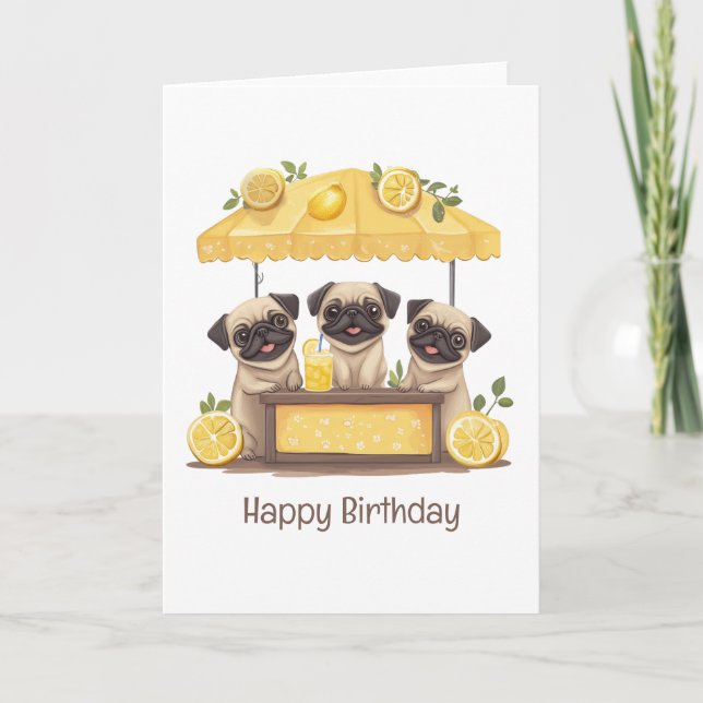 Carte Joyeux Carlin d'anniversaire Chiens Lemonade Stand (Devant)