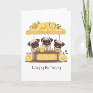 Carte Joyeux Carlin d'anniversaire Chiens Lemonade Stand