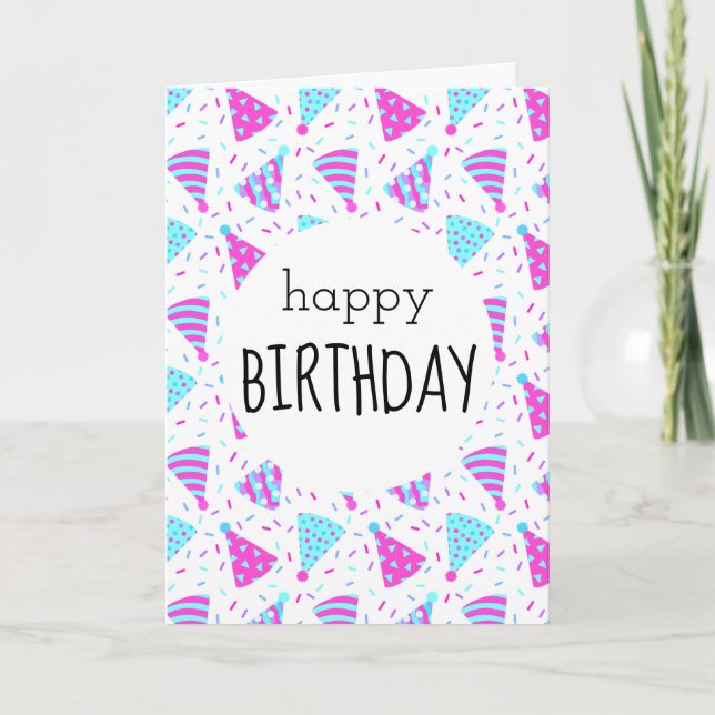 Carte Joyeux Casquettes du Parti rose d'anniversaire (Devant)