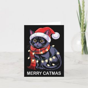 Carte Joyeux Catmas Lumières de Noël Chat Chapeau de Pèr