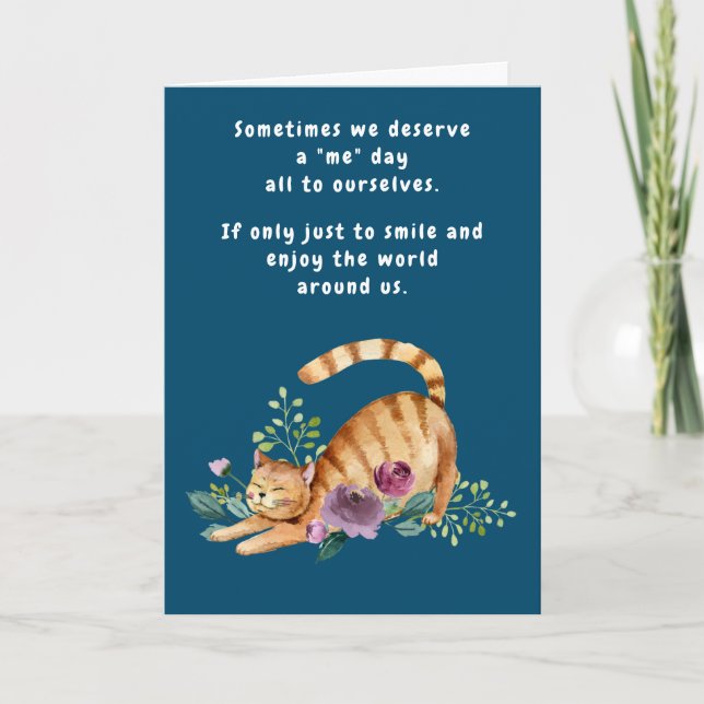 Carte Joyeux Chat Anniversaire Bonjour Penser de vous Fl (Devant)